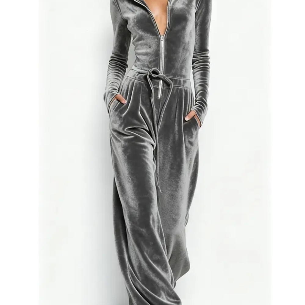 Gray Velvet Jumpsuit